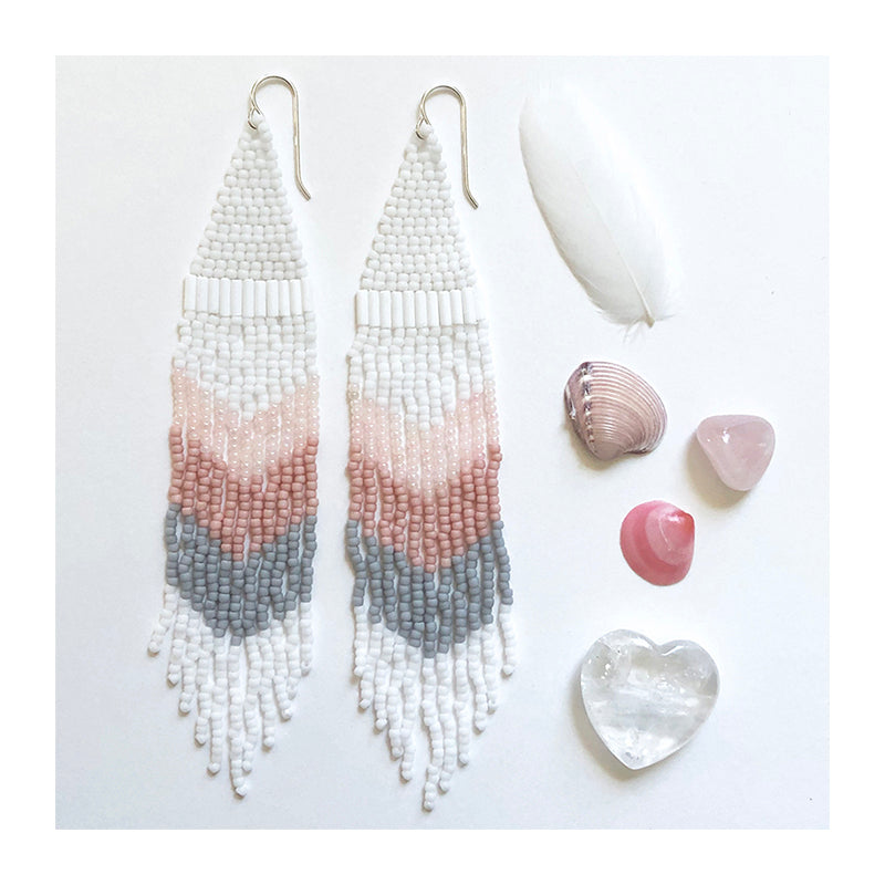 Beaded pink, deals gold, white fringe earrings