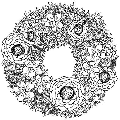 Flower Wreath Art Print, Black and White, by Tanya Madoff