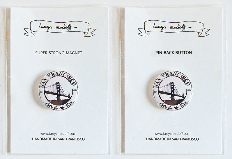 Golden Gate Bridge Stylized Stamp - 1" Pin or Magnet, black and white
