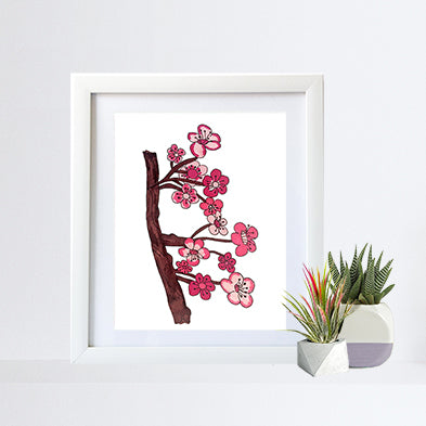 Cherry Blossoms Art Print, spring, pink flowers, floral wall