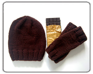 Outer Sunset Hat and Mitts - Chocolate Brown, Knitted by Hand