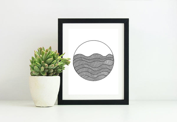 Ocean Portal Waves Modern Art Print, wall art black & white home
