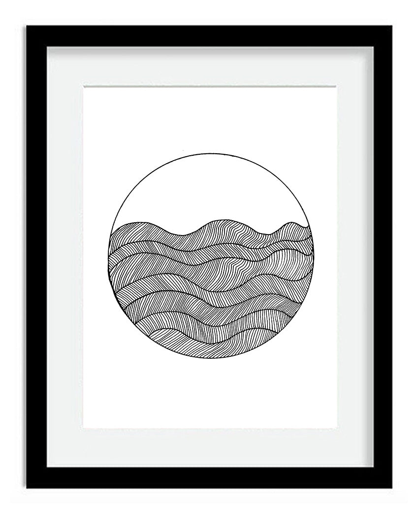 Framed Circle Waves 8x10 Modern Art Print in Black and White, by Tanya Madoff