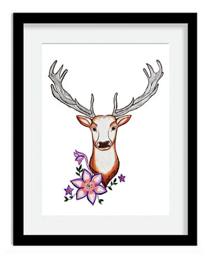 Stag Deer with Flowers 8x10 Art Print by Tanya Madoff