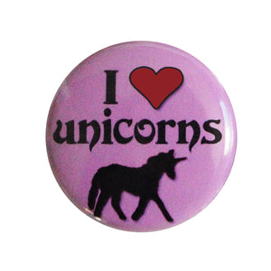 I ♥ (love) Unicorns - 1" Pin or Magnet in Pink
