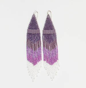Jacaranda Dream no.2 Seed Bead Fringe Earrings Ombre purples in chevron pattern
