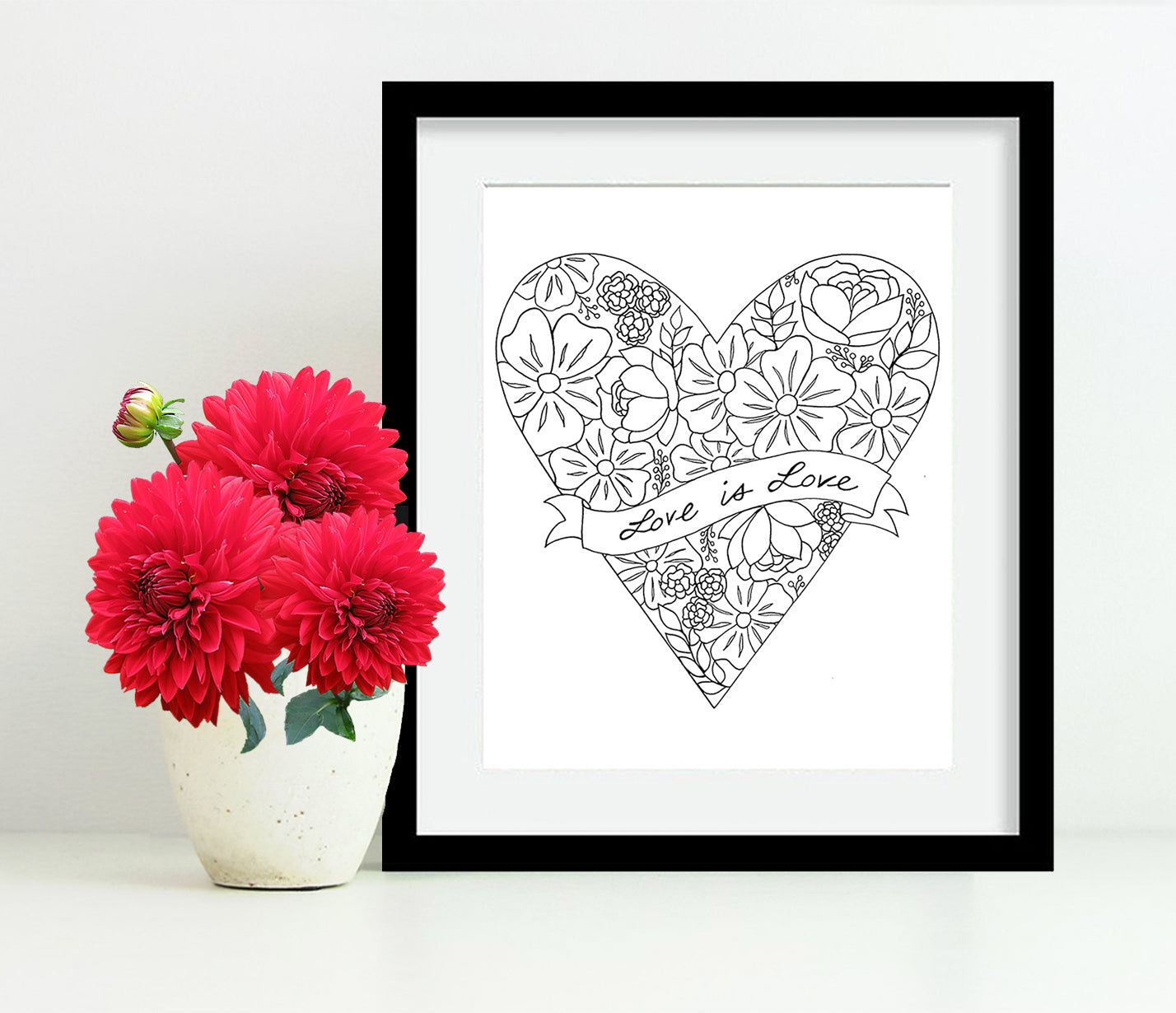 Love is Love Heart with Flowers 8x10 Art Print by Tanya Madoff