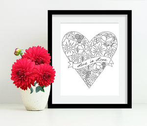 Framed Love is Love Heart with Flowers 8x10 Art Print by Tanya Madoff