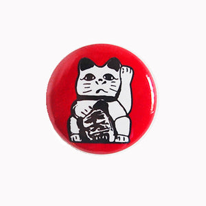 Lucky Cat, Maneki Neko - 1" Pin Back Button or Magnet, red background