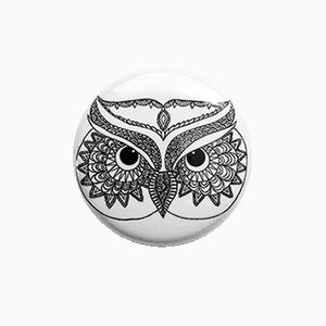 Mandala Owl Black and White - 1" Pin or Magnet