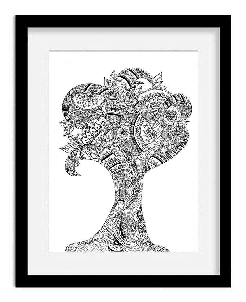 Framed Mandala Tree Black and White Art Print by Tanya Madoff