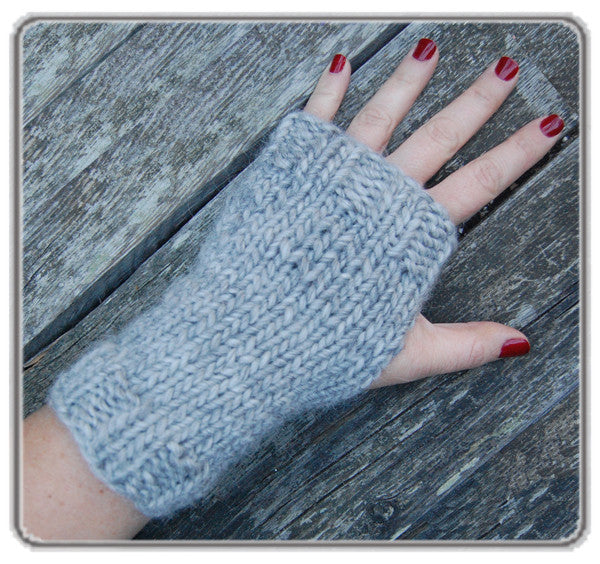 Outer Sunset Fingerless Mitts - Gray Heather, Knitted by Hand