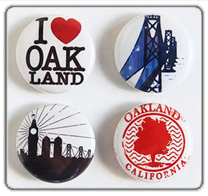 I Love Oakland Pin Back Buttons - set of four 1" pinback buttons