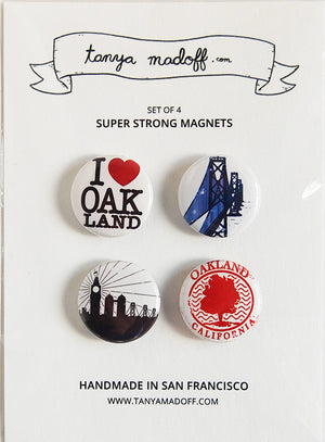 I Love Oakland Magnets - Set of Four Super Strong Magnets