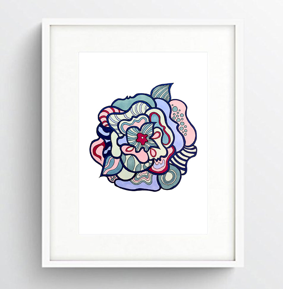 Colorful Abstract Flower Print, 6x8 size, ready for framing