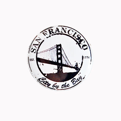 Golden Gate Bridge Stylized Stamp - 1" Pin or Magnet, black and white