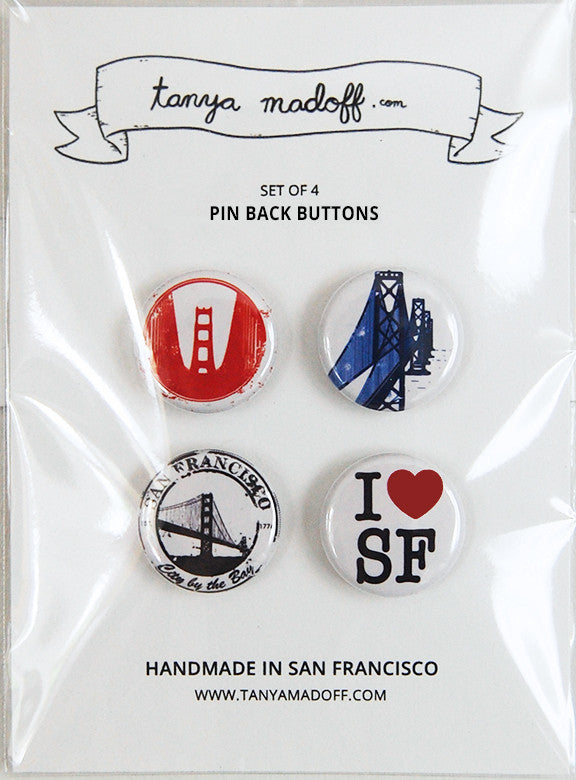 I Love San Francisco - Set of Four 1" Pin-Back Buttons