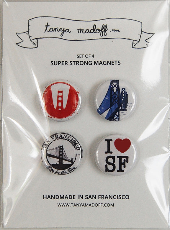 I Love San Francisco - Set of Four 1" Super Strong Magnets