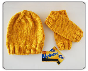Outer Sunset Hat and Fingerless Mitts - Sunshine, Knitted by Hand