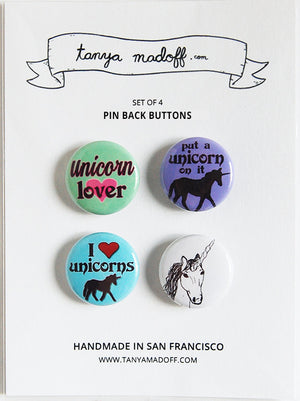 I Love Unicorns - Set of 4 Pin-Back Buttons