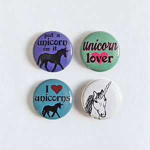 I Love Unicorns - Set of 4 Pin-Back Buttons