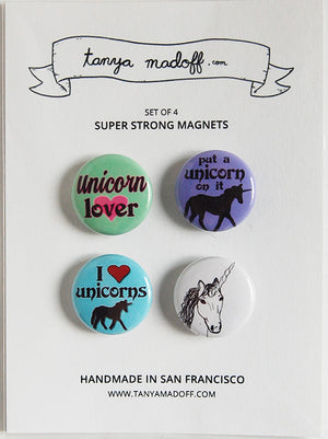 I Love Unicorns - Set of Four Super Strong Magnets, Secure Magnet